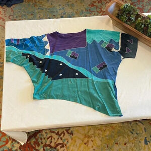 Shekina Forms In Silk Medium Asymmetrical‎ Blouse Rudoy Art Bohemian Vintage EUC